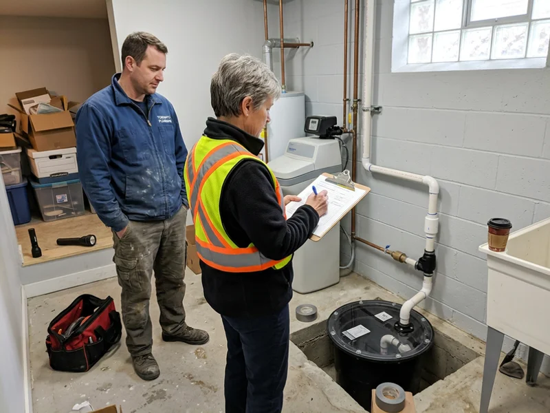 City building inspector signing off a new sump installation
