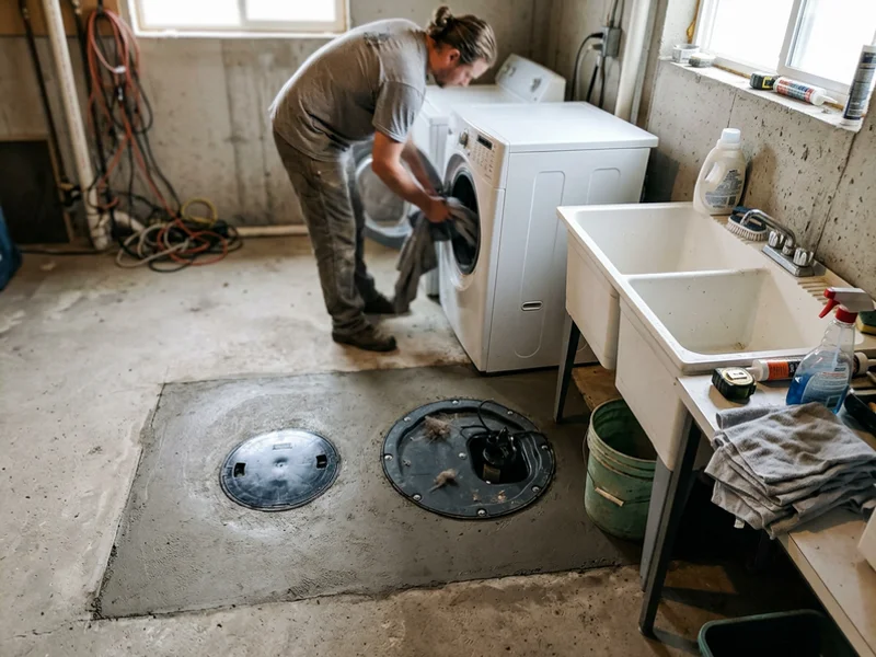 Backwater valve access cover and sump lid finished flush with the floor