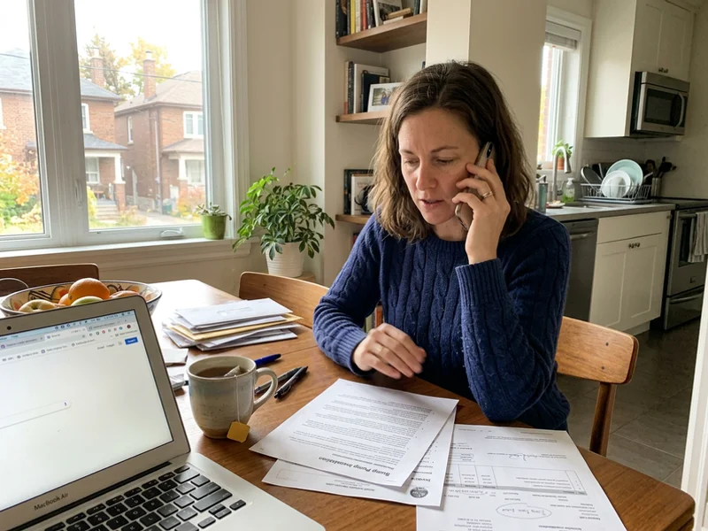 Homeowner on the phone with the adjuster while reviewing the documentation