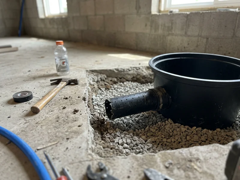 Weeping tile tie-in to a sealed sump basin bedded on clear stone