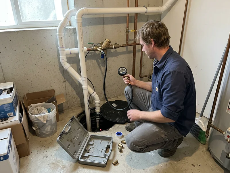 Technician performing a CSA B64.10 backflow test after the install