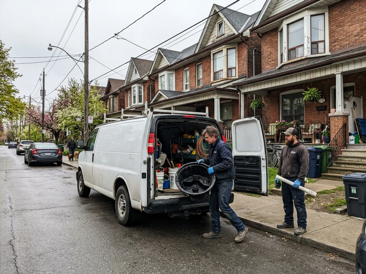 Sump Pump Toronto crew unloading a sump basin on a residential Toronto street